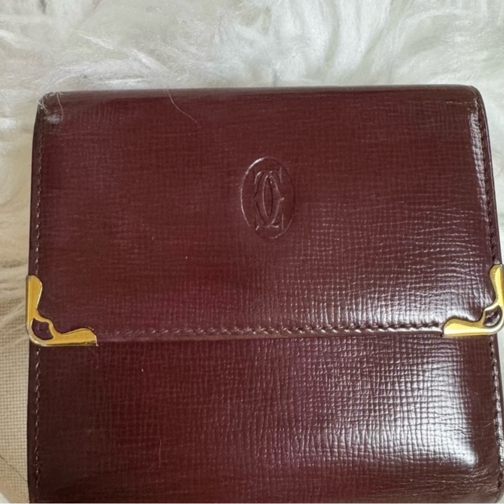 ❌SOLD❌Cartier Deep Burgundy Leather Wallet with Gold Details